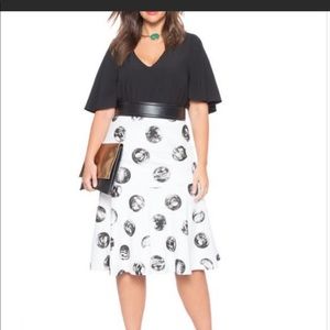 Eloquii Studio Fluted Midi Skirt with Dots